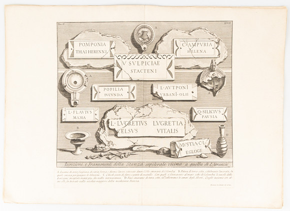 GIOVANNI BATTISTA PIRANESI. Etsningar, 2 st, "Iscrizioni e Frammenti della Stanza sepolcrale vicina a quella d på auktion hos Stockholms Auktionsverk Helsingborg