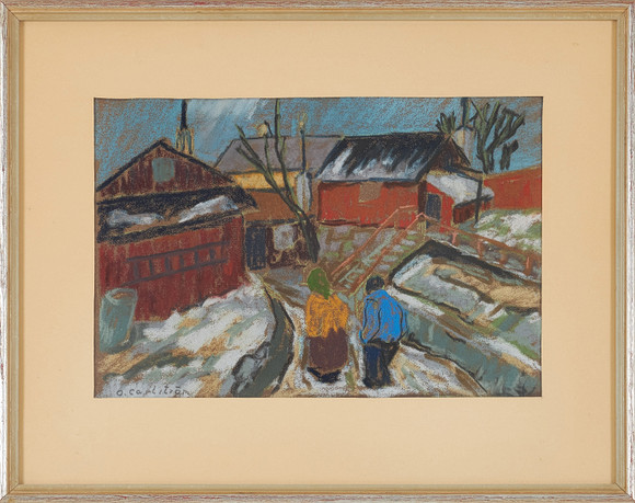 OLLE CARLSTRÖM (1920-2007). "Kvastmakargatan", oljepastell på papper, signerad.