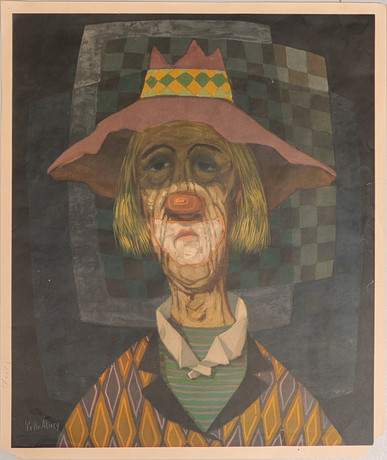 PELLE ÅBERG. Tryck, "Clown", tryckt signatur, numrerad 54/64. på auktion hos Auktionsbyrån Varberg