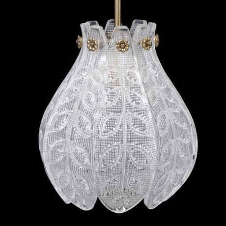 CARL FAGERLUND. Taklampa, glas/mässing, Orrefors, 1950/60-tal.