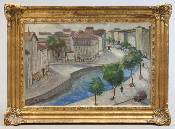 ALF WESSTRÖM. Stadsmotiv, olja på duk, signerad. på auktion hos Gomér & Andersson Nyköping