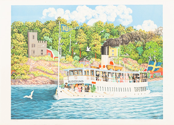 BERT HÅGE HÄVERÖ. "Blidösund", färglitografi, signerad och numrerad, 315/450. på auktion hos Auktionshuset Kolonn