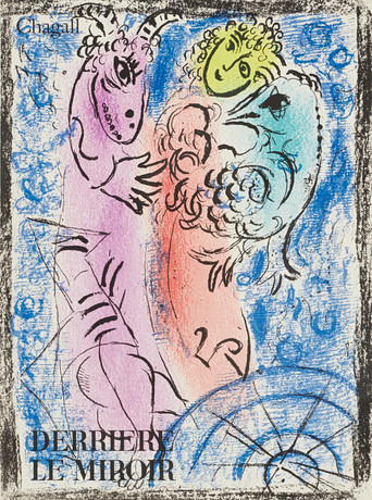MARC CHAGALL. "La Piège", omslag till Derrière le Mirroir nr 132, 1962, färglitografi. på auktion hos Crafoord Auktioner Stockholm