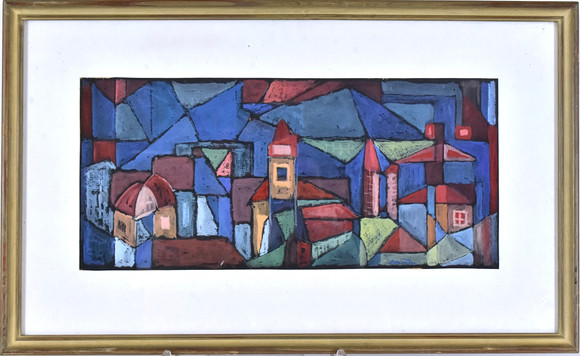EGON SCHRÖDER. gouache, stadsbild. på auktion hos Halmstads Auktionskammare