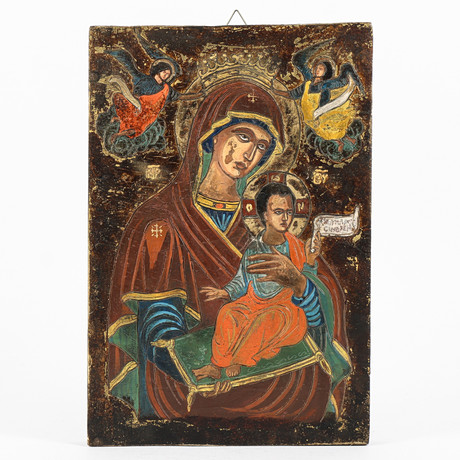 IKON, Madonna med jesusbarnet, Grekland, 1900-tal. på auktion hos Karlstad Hammarö Auktionsverk