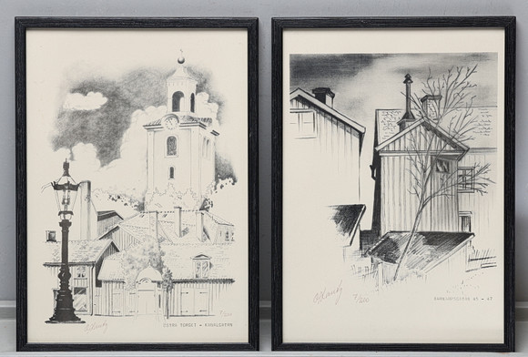 OTTO LANTZ. GRAFISKA BLAD, 8 st, Jönköpingsmotiv, signerade och numrerade 7/200. på auktion hos Gomér & Andersson Jönköping