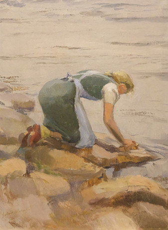 GUNNAR WALLENTIN. "TVÄTTFLICKAN", 1945, OLJA PÅ DUK. på auktion hos Björnssons Auktionskammare