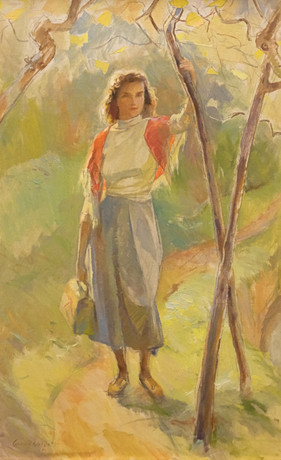 GUNNAR WALLENTIN. "FRÖKEN HERTZ", 1951, OLJA PÅ DUK. på auktion hos Björnssons Auktionskammare
