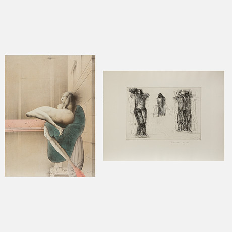 FRITZ WOTRUBA & PAUL WUNDERLICH. "Omaggio a Michaelangelo", etsning och litografi, signerade och numrerade 15/ på auktion hos Stockholms Auktionsverk Göteborg