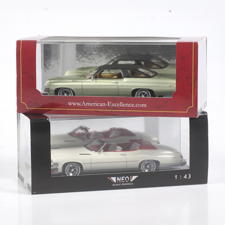 MODELLBILAR, 2 st, metall/resin. Bl.a. Buick LeSabre Convertible, NEO Models, skala 1:43.