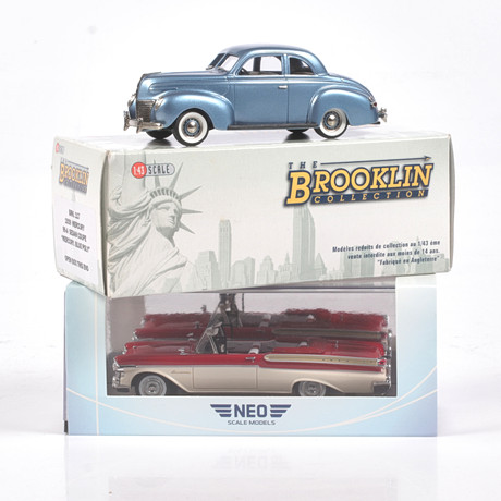 MODELLBILAR, 2 st, metall/resin. Bl.a. Mercury 99-A Sedan Coupé, olika tillverkare, skala 1:43.