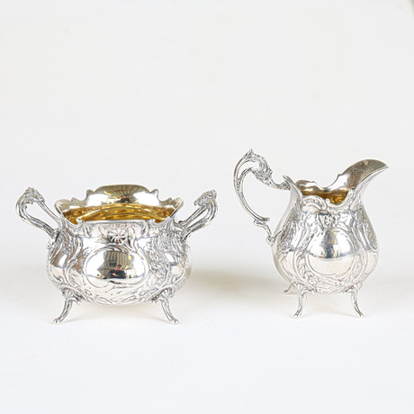 SOCKERSKÅL & GRÄDDKANNA, silver , GEWE, Malmö, totalvikt 208 gram.
