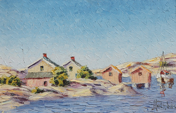 JOHAN INGJALD HOLMBÄCK. Olja på pannå, skärgårdsmotiv, signerad, 1900-tal. på auktion hos Ekenbergs Auktioner