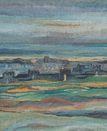 GERTRUD MANZ. gouache, "Utanför Visby", signerad G Manz. på auktion hos Auktionsmagasinet Vänersborg