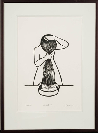 INGELA SVENSSON. Litografi, "Hårtvätt I", Nr 137/265, Signerad. på auktion hos Norrlands Auktionsverk