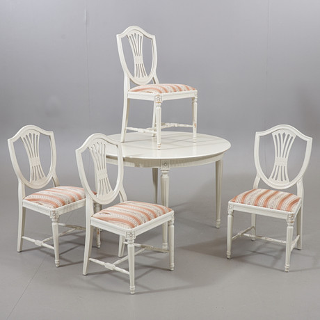 MATSALSMÖBEL, 5 delar, gustaviansk stil, 1900-talets mitt. på auktion hos Växjö Auktionskammare