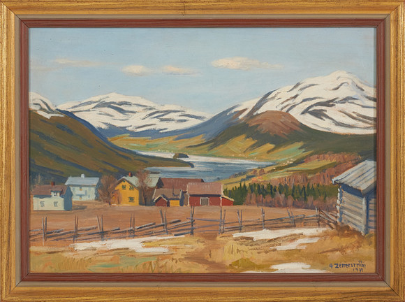GUNNAR ZETTERSTRÖM. Landskapsmotiv, olja på pannå, signerad, daterad 1941.