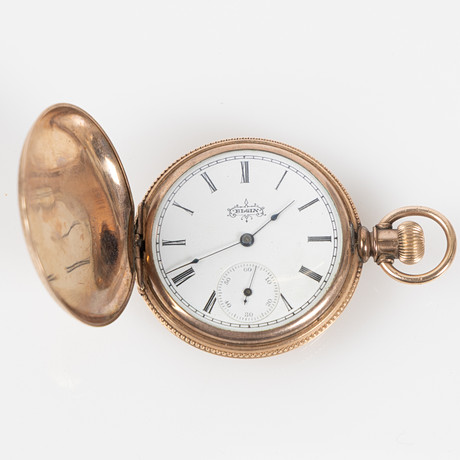 ELGIN, fickur, sk. mormorsur, savonett, 40 mm, 10K guld (Lion case), 1890-tal. på auktion hos Stockholms Auktionsverk Helsingborg