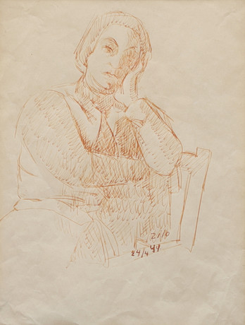 GUNNAR ZILO. Kvinnopoträtt, tusch, signerad, daterad 24/4 44. på auktion hos Växjö Auktionskammare
