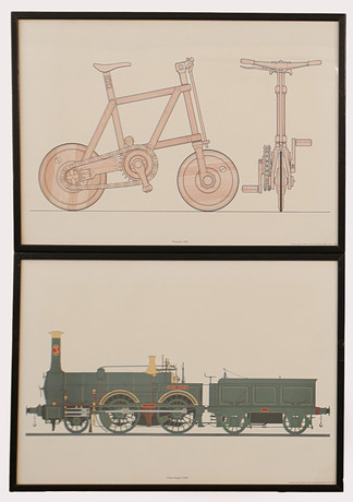 ANDERS ÖSTERLIN. Litografiska tryck, "Träcykel", "Prins August", 2 stycken. på auktion hos Limhamns Auktionsbyrå