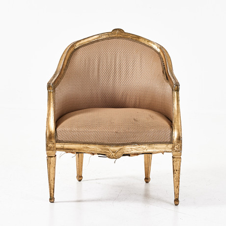 BERGÈRE, 1800-tal, gustaviansk stil, skuren dekor, förgylld. på auktion hos Stockholms Auktionsverk Magasin 5