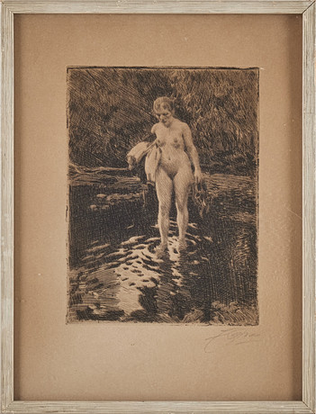 ANDERS ZORN. "Vadstället" etsning, signerad och daterad i plåten 1912, i marginalen Zorn med blyerts. på auktion hos Stockholms Auktionsverk Magasin 5