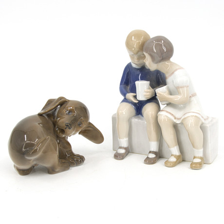 FIGURINER, 2 st, porslin, Royal Copenhagen och Bing och Gröndal, Danmark. på auktion hos Höganäs Auktionsverk