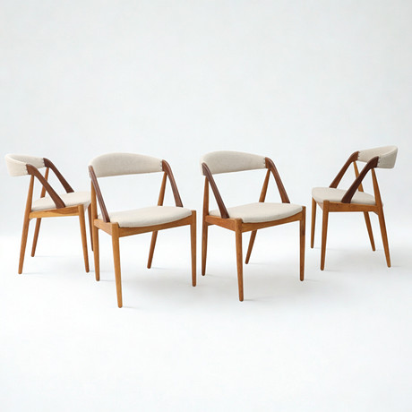KAI KRISTIAN. Stolar 4st, Modell 31, Danmark 1960-tal, teak med textil klädsel.