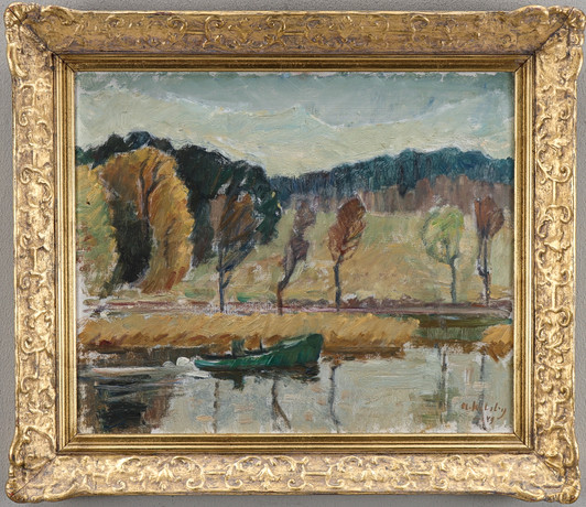 ARNE KILSBY. Båt på älven. på auktion hos Karlstad Hammarö Auktionsverk