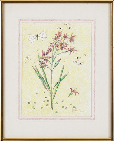 SIGVARD BERNADOTTE. "Gladiolus", motiv av blommor och fjäril, akvarell, signerad samt daterad 95. på auktion hos Stockholms Auktionsverk Magasin 5