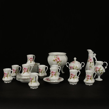 KAFFESERVIS, 14 delar, porslin, Giraud Limoges, Frankrike. på auktion hos Auktionsfirma Kenneth Svensson i Kalmar