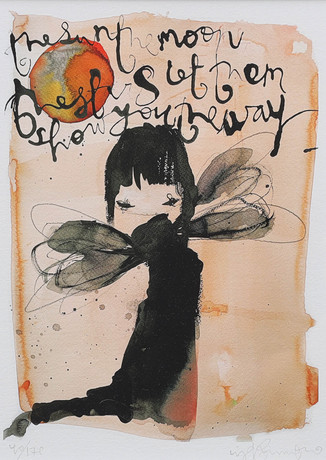 LISA RINNEVOU. färglitografi, "The sun, the moon let them show you the way", numrerad 40/170, signerad. på auktion hos Auktionsmagasinet Vänersborg