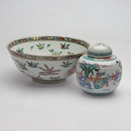 BÅLSKÅL och BOJAN, porslin, famille rose, Kina, 1900-tal. på auktion hos Gomér & Andersson Norrköping