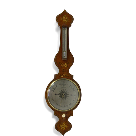 BAROMETER, bemålat trä, kvicksilver, Warranted Correct, England, 18/1900-tal. på auktion hos Höganäs Auktionsverk