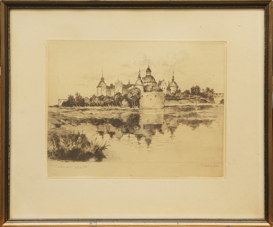 OIDENTIFIERAD KONSTNÄR. GRAFISKT BLAD, Kalmar Slott, signerat E Hällgren. på auktion hos Kalmar Auktionsverk