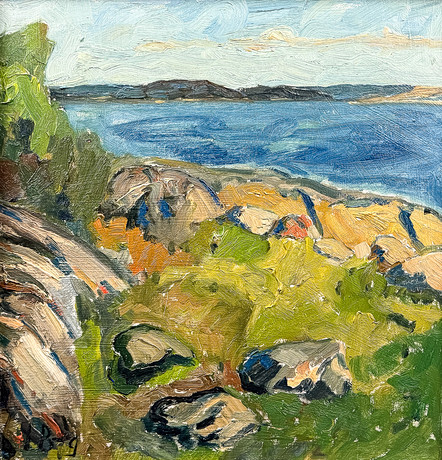 IWAN BROBERG. OLJA PÅ PANNÅ, signerad, daterad-1950. på auktion hos Auktionshuset STO Bohuslän