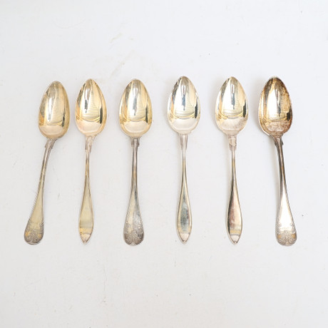 MATSKEDAR 6st, silver, delvis 1800-tal, stämplade med varierande mästare.
