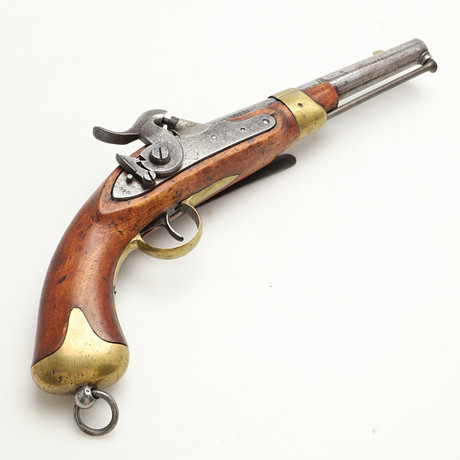 SLAGLÅSPISTOL, svensk, m/1845 för flottan, pipa från m/1704. på auktion hos Crafoord Auktioner Malmö