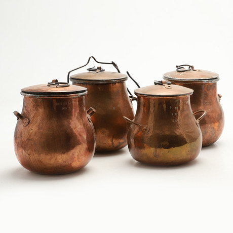 KOKKÄRL, "Bulkruka", 4 st, 1800-tal. på auktion hos Crafoord Auktioner Malmö