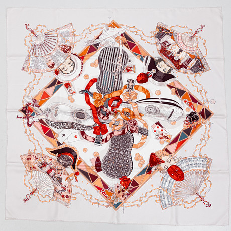 HERMÈS. Scarf, "Mon Amie Pierrot (Au Claire de la Lune)", design Sandra Laroche 2003. på auktion hos Auktionshuset Kolonn