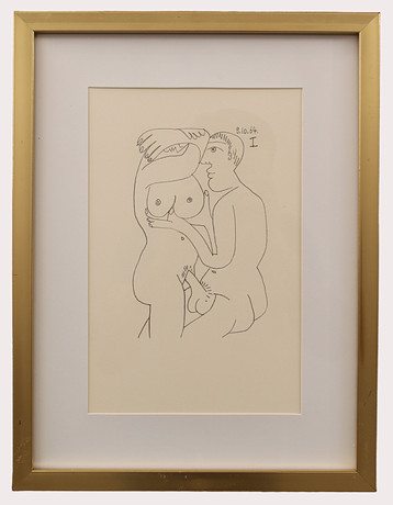 PABLO PICASSO. Efter, litografi , erotiskt motiv märkt 9.10.64 I, ur "LE GOUT DU BONHEUR" , Schünemann år 1970 på auktion hos Limhamns Auktionsbyrå