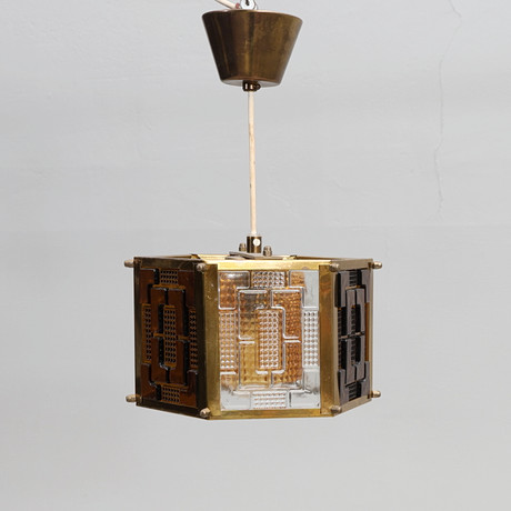 TAKLAMPA, glas/mässing, troligen Wiktor Berndt, 1900-tal. på auktion hos Gomér & Andersson Jönköping