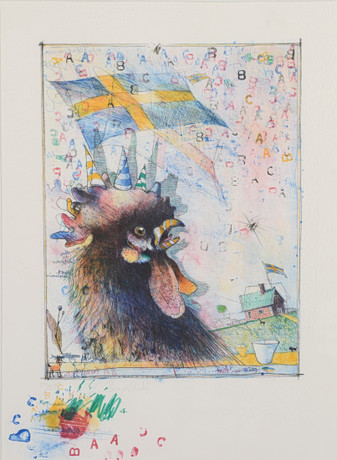 BENGT LANDIN. "Tuppen", färglitografi, signerad, numrerad 314/375. på auktion hos Formstad Auktioner