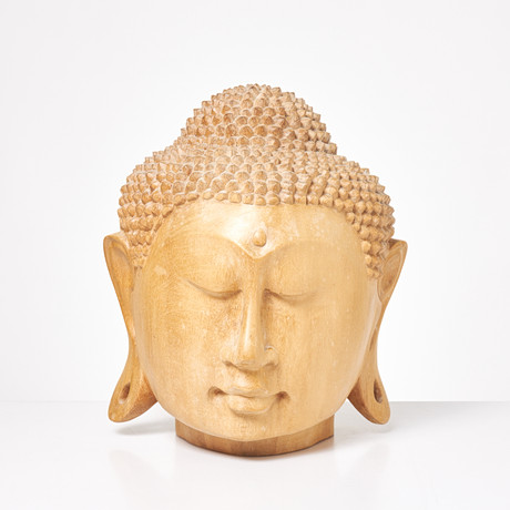 BUDDHA. Huvud, skuren i trä, modern. på auktion hos Stockholms Auktionsverk Sickla