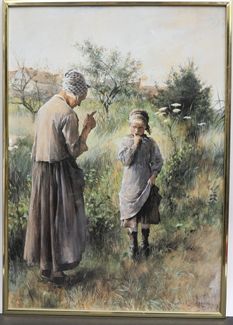 CARL LARSSON. Tryck efter, landskap med figurer. på auktion hos Falun Auktionsbyrå