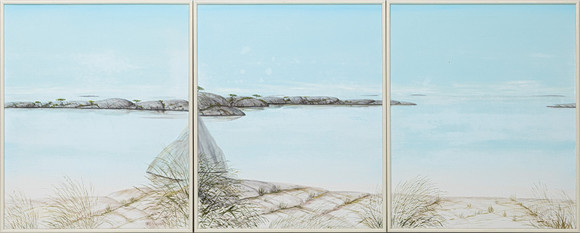 LARS GREGER. "Skärgårdslängtan", triptyk, olja på duk, signerad atergo. på auktion hos Auktionshuset Kolonn