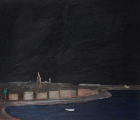 JAN LILJEQVIST (1932-2003). Stockholmsnatt, målning nr 801, olja på duk. på auktion hos Crafoord Auktioner Stockholm