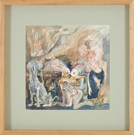 TRAIAN ALEXANDRU FILIP. Figurkomposition, akvarell blyerts, tusch, monogramsignerad. på auktion hos Stockholms Auktionsverk Sickla