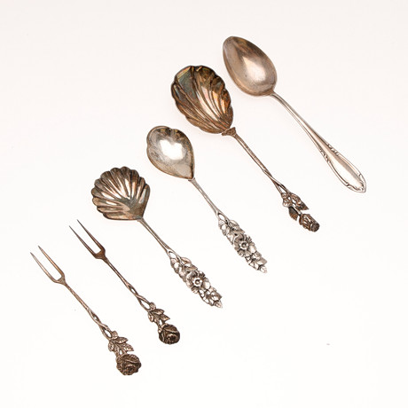 BESTICK, 6 delar, bland annat "Rosen", 830, GEWE, 1900-tal. på auktion hos Auktionsbyrån Varberg