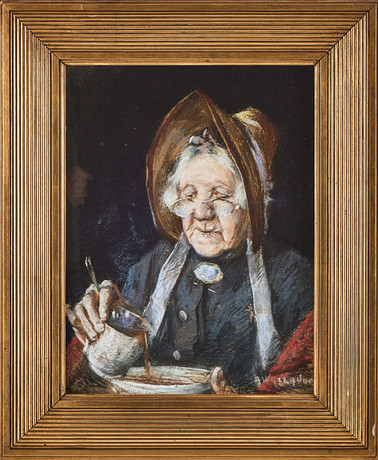 ALF WALLANDER. Gumma med kaffekopp, pastell, signerad. på auktion hos Stockholms Auktionsverk Magasin 5